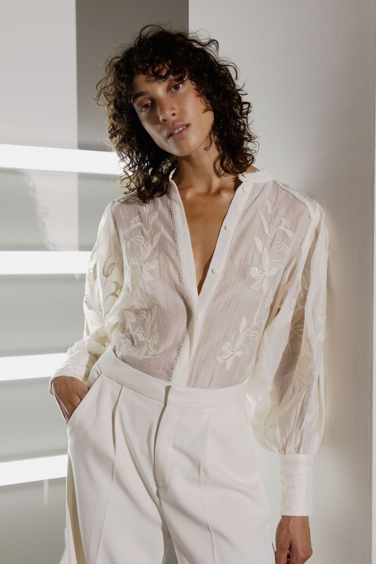 CMTHILDE - SHIRT WITH FLORAL PRINT IN WHITE,OFF-WHITE