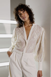 CMTHILDE - SHIRT WITH FLORAL PRINT IN WHITE,OFF-WHITE
