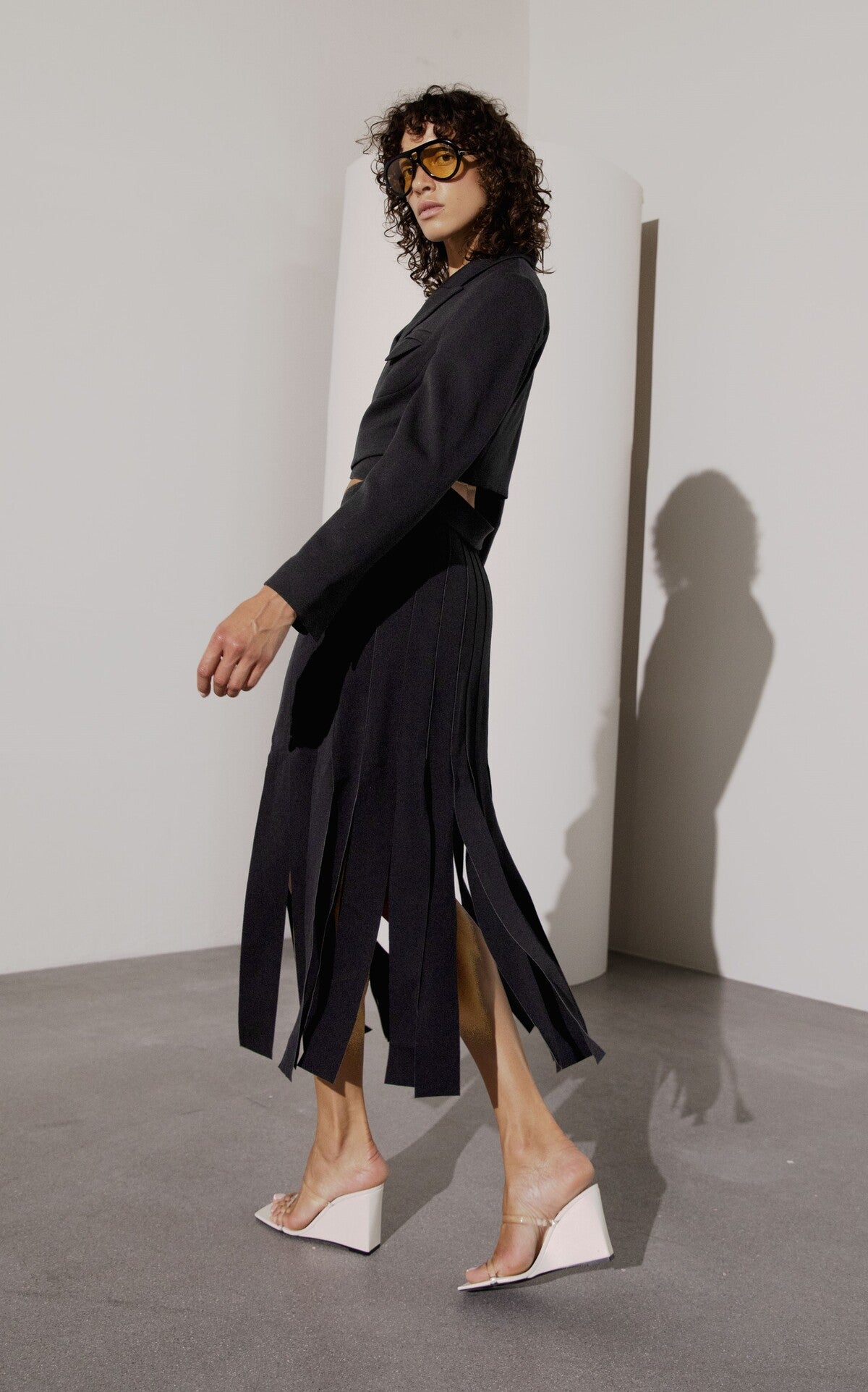 CMTAILOR - SKIRT WITH FRINGES IN BLACK