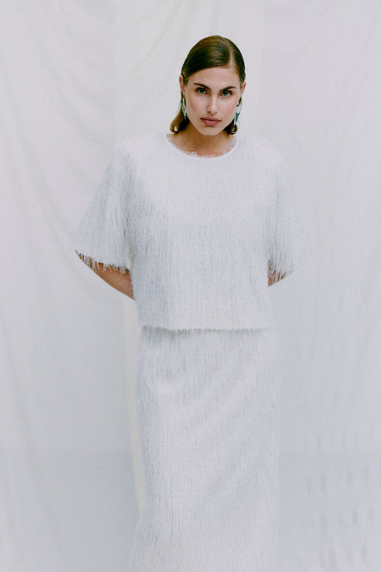 CMFallon-T-shirt met franjes in gebroken wit