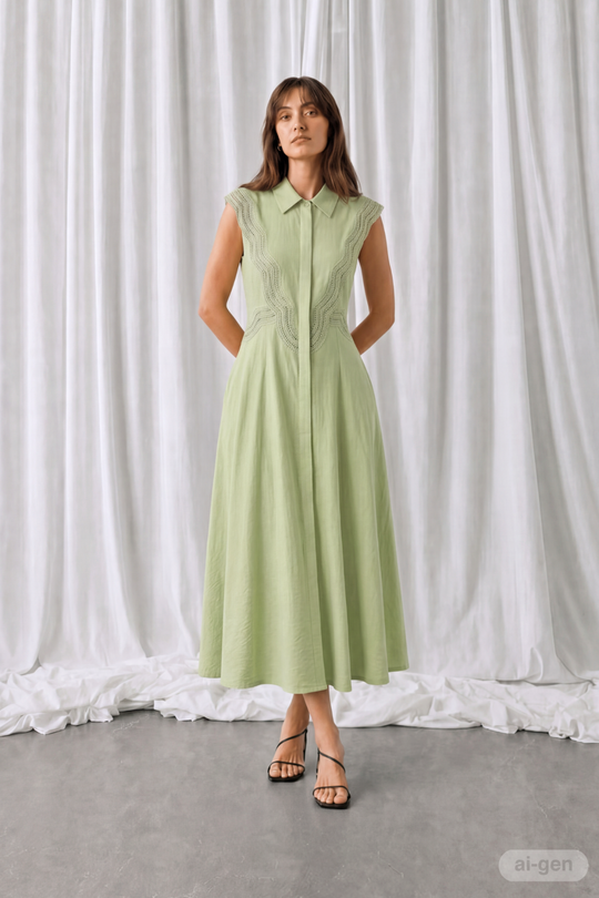 CMCOLE - FIGURED DRESS WITH LACE IN GREEN
