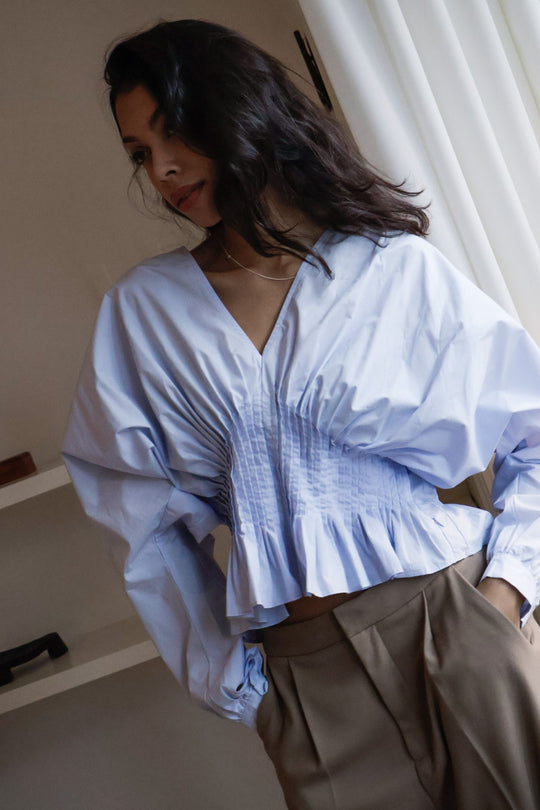 CMPOPLIN - BLOUSE WITH PLEATS IN BLUE