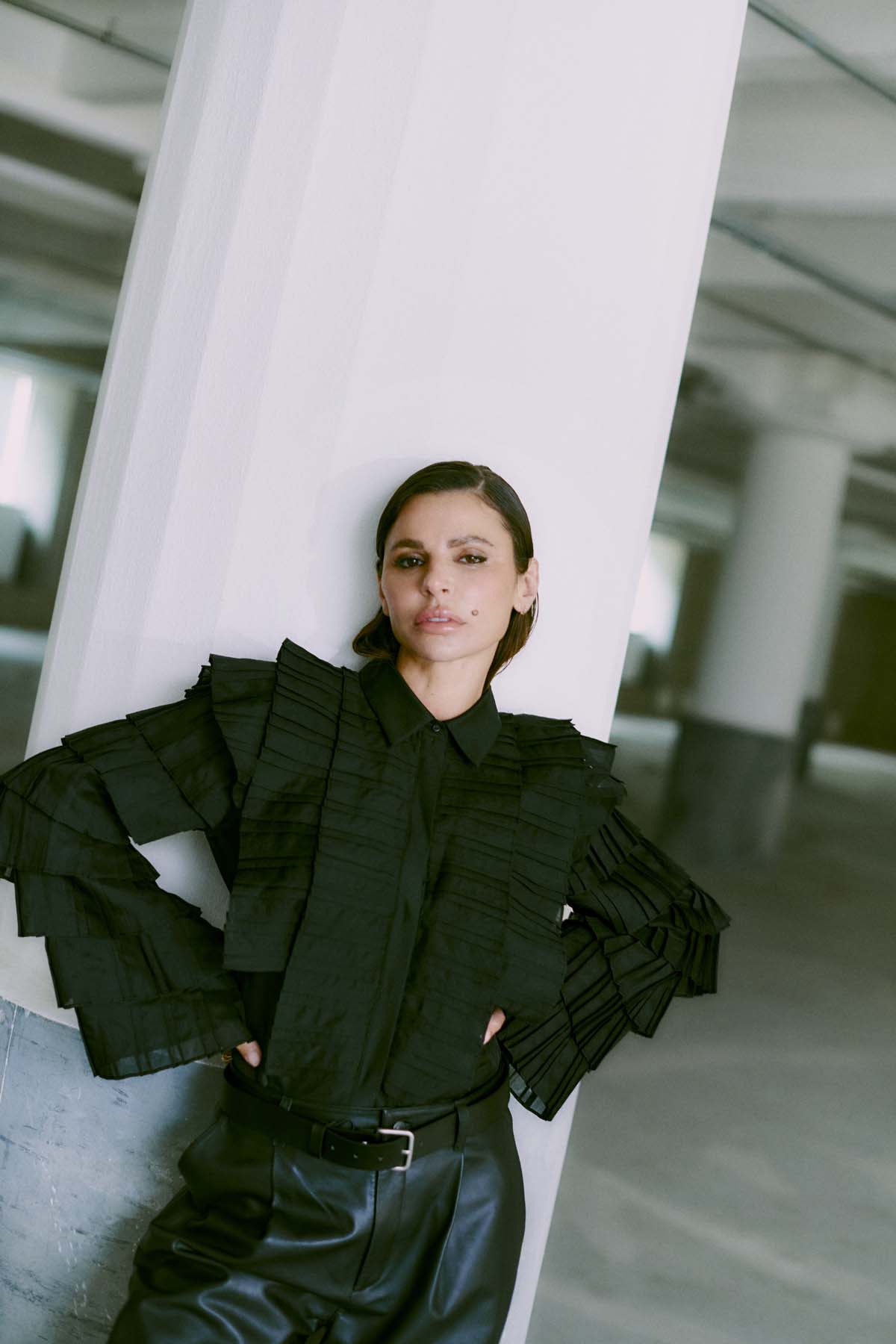 CMBLUEBELL - SHIRT WITH FRILLS IN BLACK
