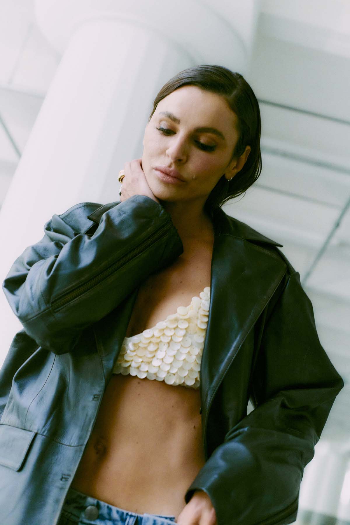 CMQUEEN - LEATHERBLAZER IN BLACK AND BROWN