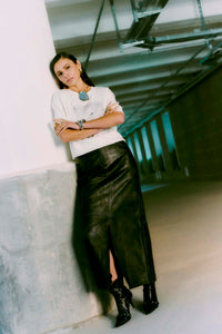 CMQUEEN - LEATHERSKIRT IN GREY AND BLACK