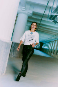 CMQUEEN - LEATHERSKIRT IN GREY AND BLACK