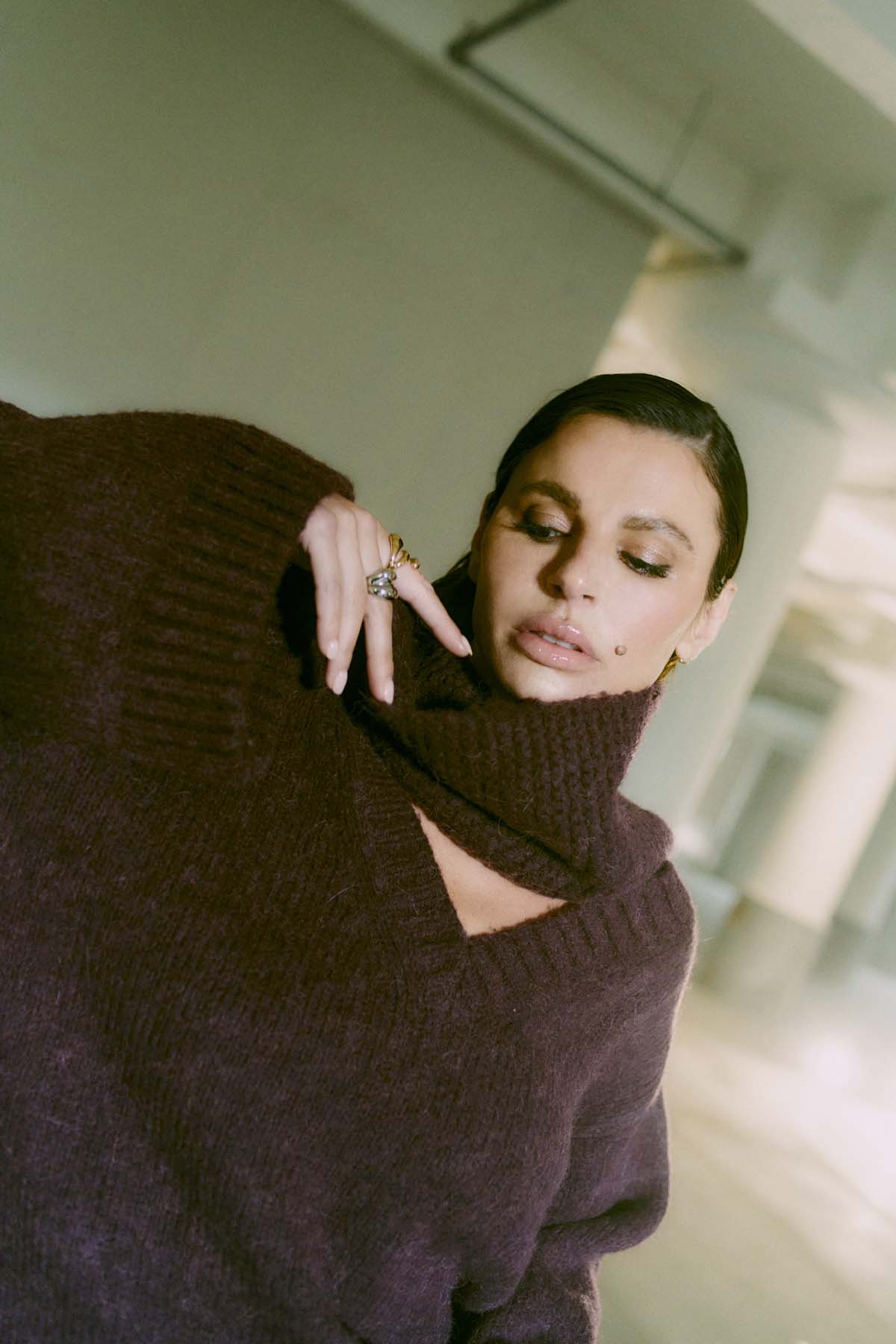 Cmandrea - gebreide pullover met afneembaar coltrui in rood
