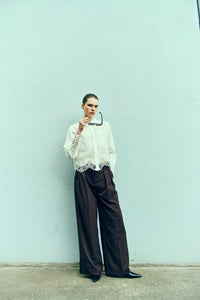 Cmmolly - shirt met kanten randen in off -wit