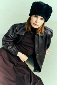CMROYAL - OVERSIZED LEATHER JACKET IN BROWN