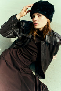 CMROYAL - OVERSIZED LEATHER JACKET IN BROWN