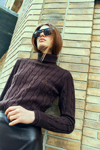 CMKOTOM - Cable Knit -pullover met geborduurd logo -detail in bruin