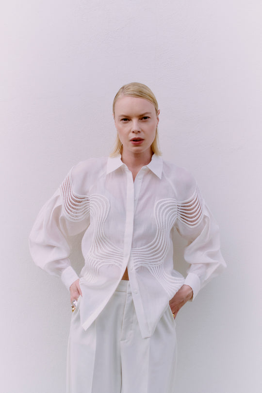 CMMOLLY - SHIRT WITH LACE IN OFF-WHITE