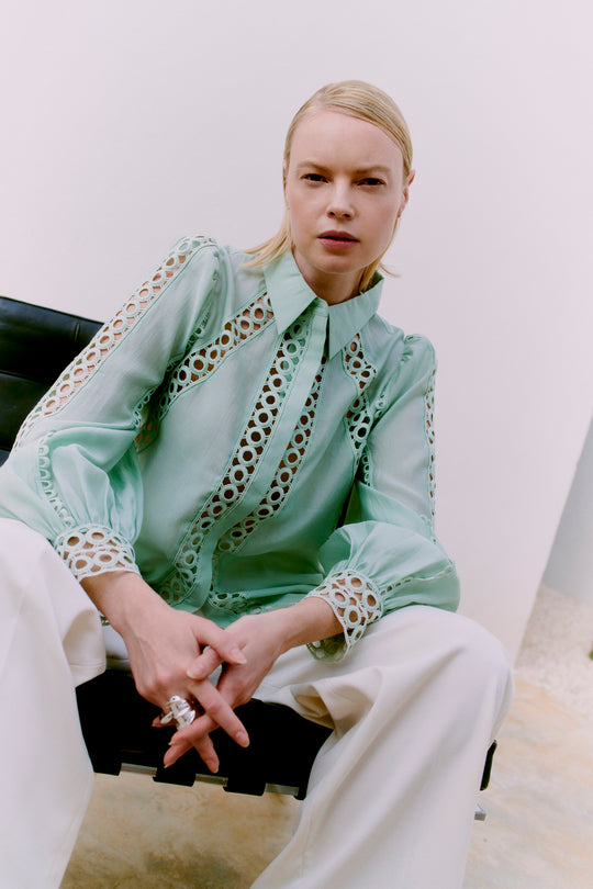 CMMOLLY - SHIRT WITH LACES IN GREEN