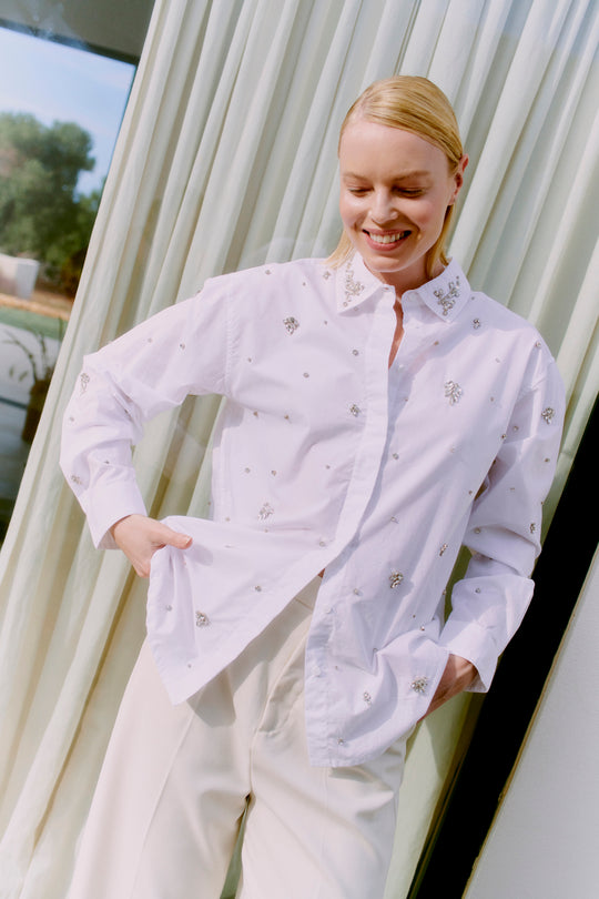CMVATAN - SHIRT WITH RHINESTONES IN WHITE