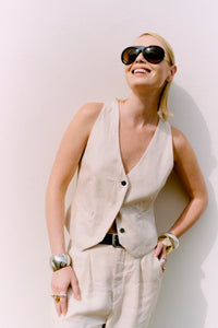 CMNATURE - LINEN WAISTCOAT IN BEIGE,OFF-WHITE