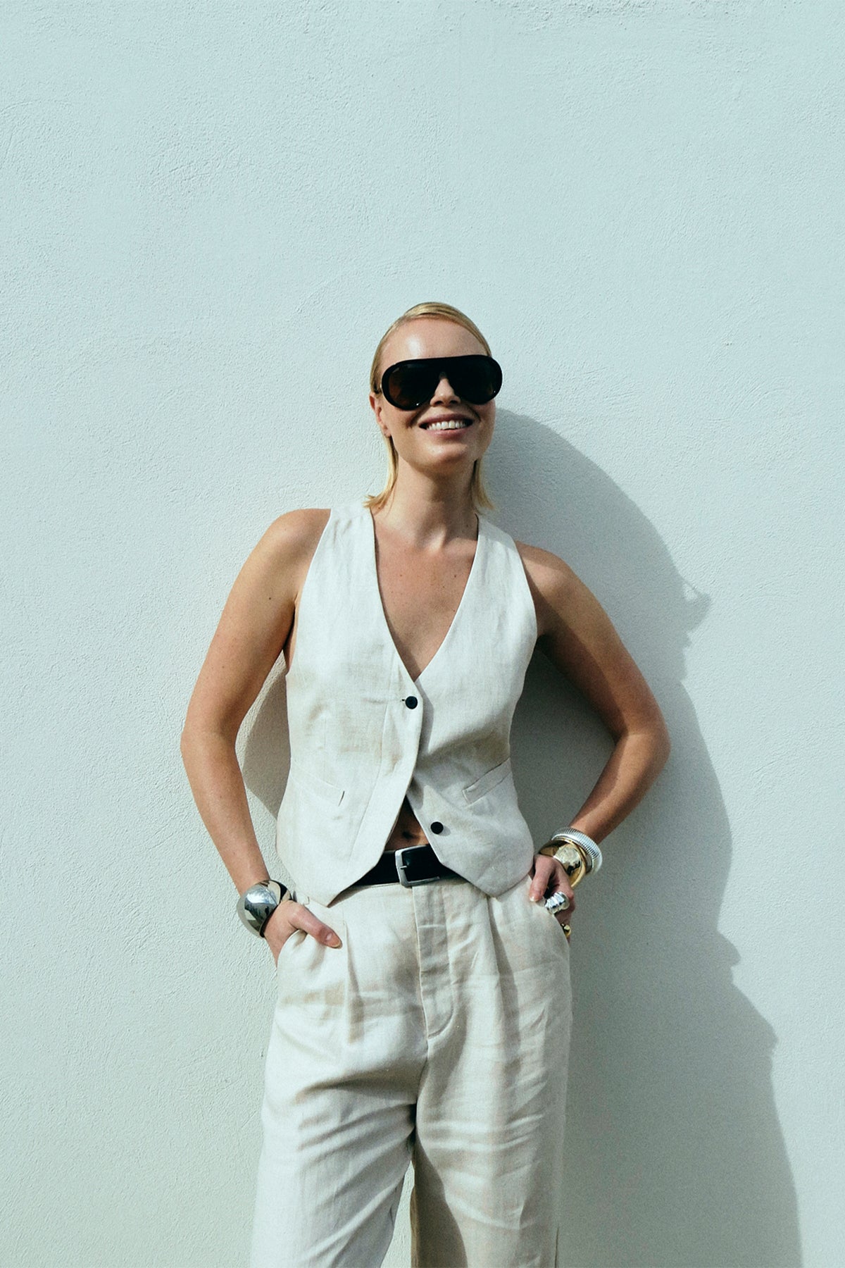 CMNATURE - LINEN WAISTCOAT IN BEIGE,OFF-WHITE