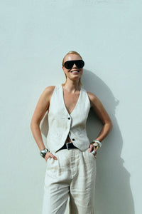 CMNATURE - LINEN WAISTCOAT IN BEIGE,OFF-WHITE