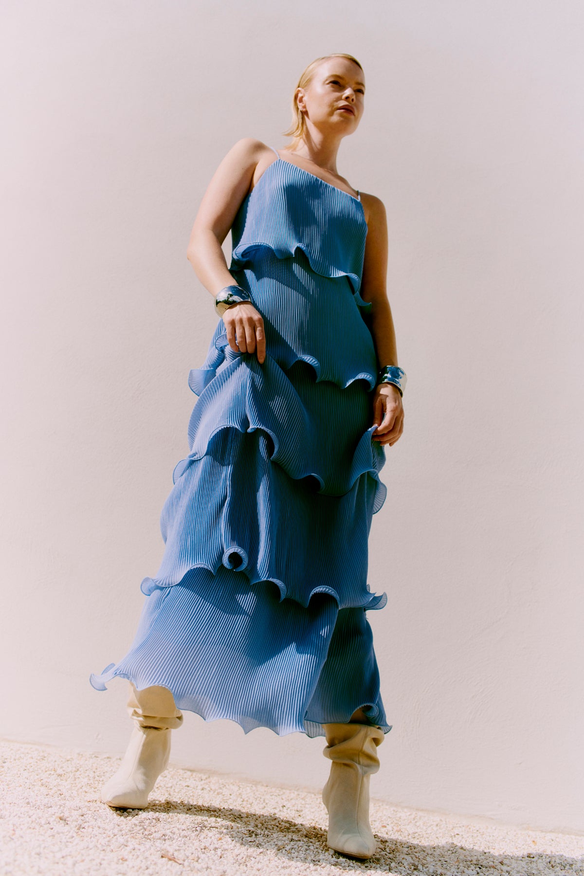 Cmkira - geplooide jurk in blauw