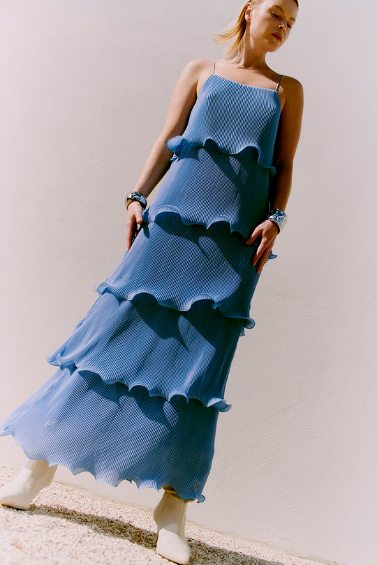 Cmkira - geplooide jurk in blauw