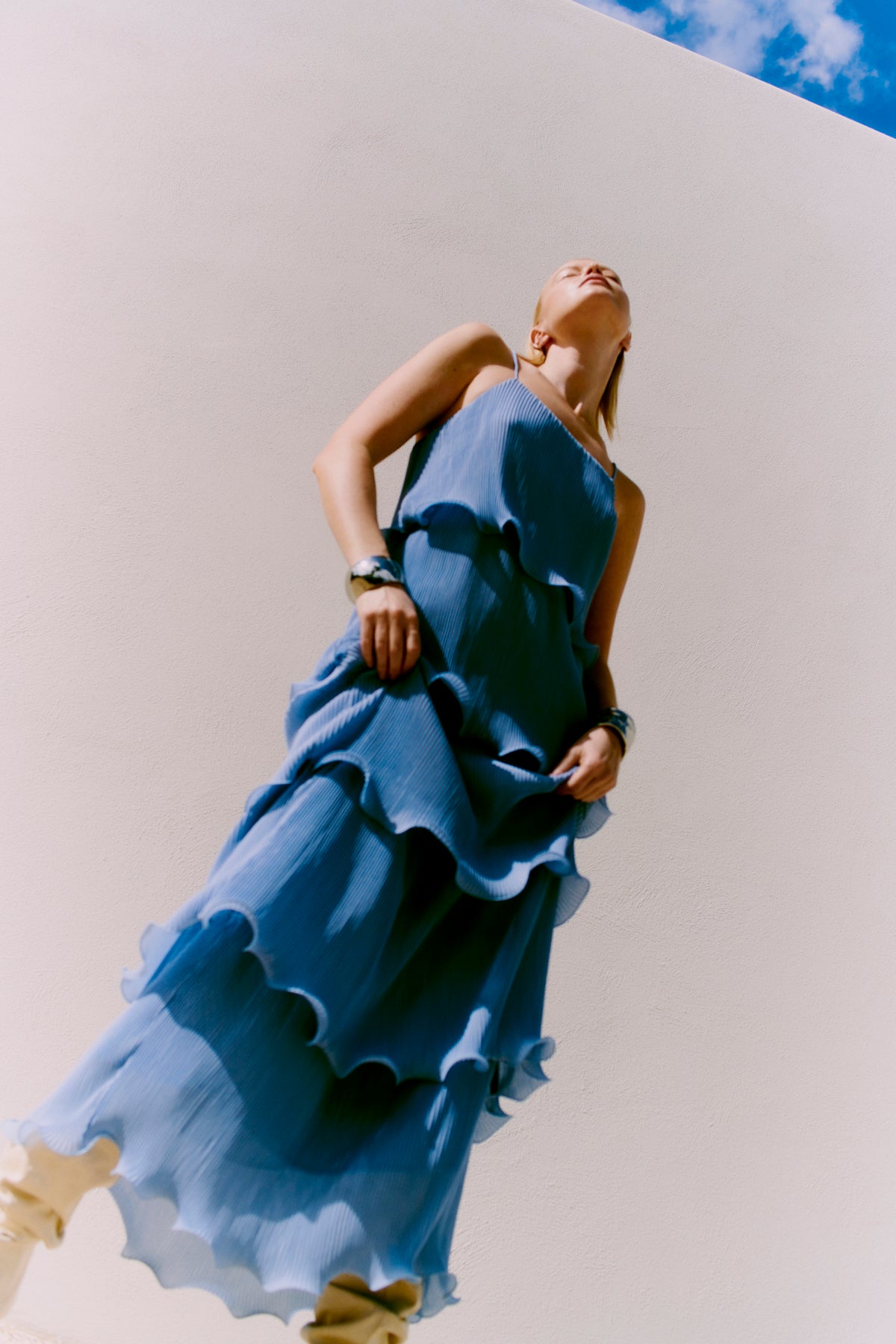 Cmkira - geplooide jurk in blauw