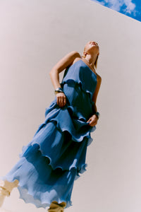 Cmkira - geplooide jurk in blauw