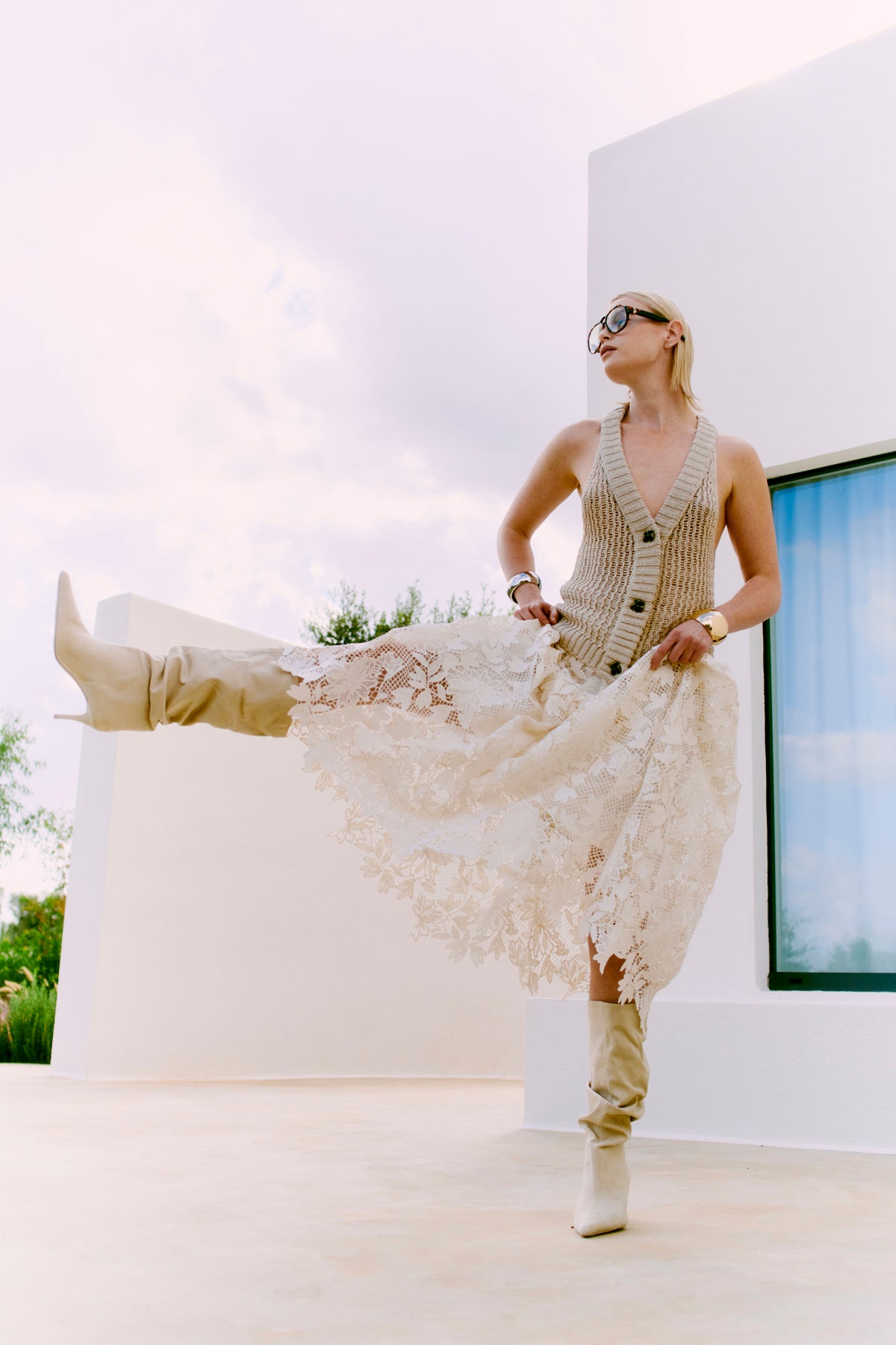 CMLARAH - SKIRT WITH ALLOVER LACE IN OFF-WHITE