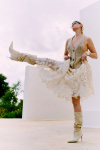 CMLARAH - SKIRT WITH ALLOVER LACE IN OFF-WHITE