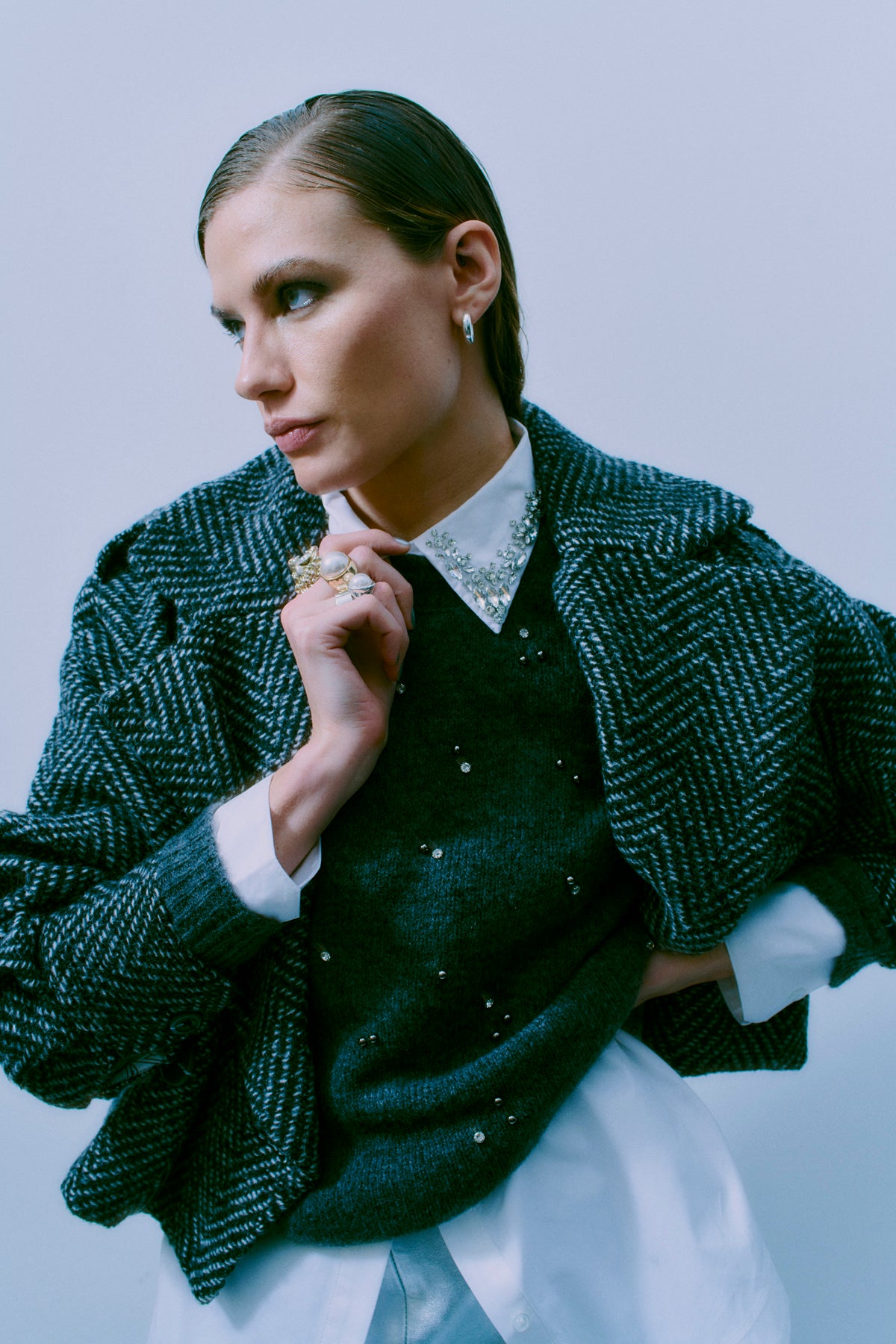 Cmdiamond - pullover met strass en kralen in grijs