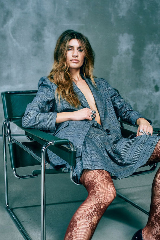 CMTAILOR - CHECKED BLAZER IN BLACK AND BLUE