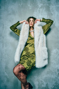 CMTINO - SKIRT WITH FLORAL DECORATIONS IN KHAKI GREEN
