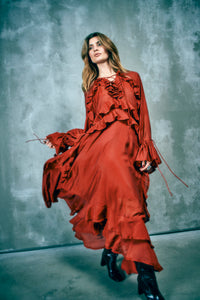CMNORMA - LONG DRESS WITH RUFFLES IN RED