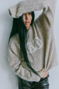 Cmkate - gebreide pullover met logo -details in beige