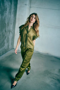 CMTINO - HIGH-WAISTED PANTS IN KHAKI GREEN