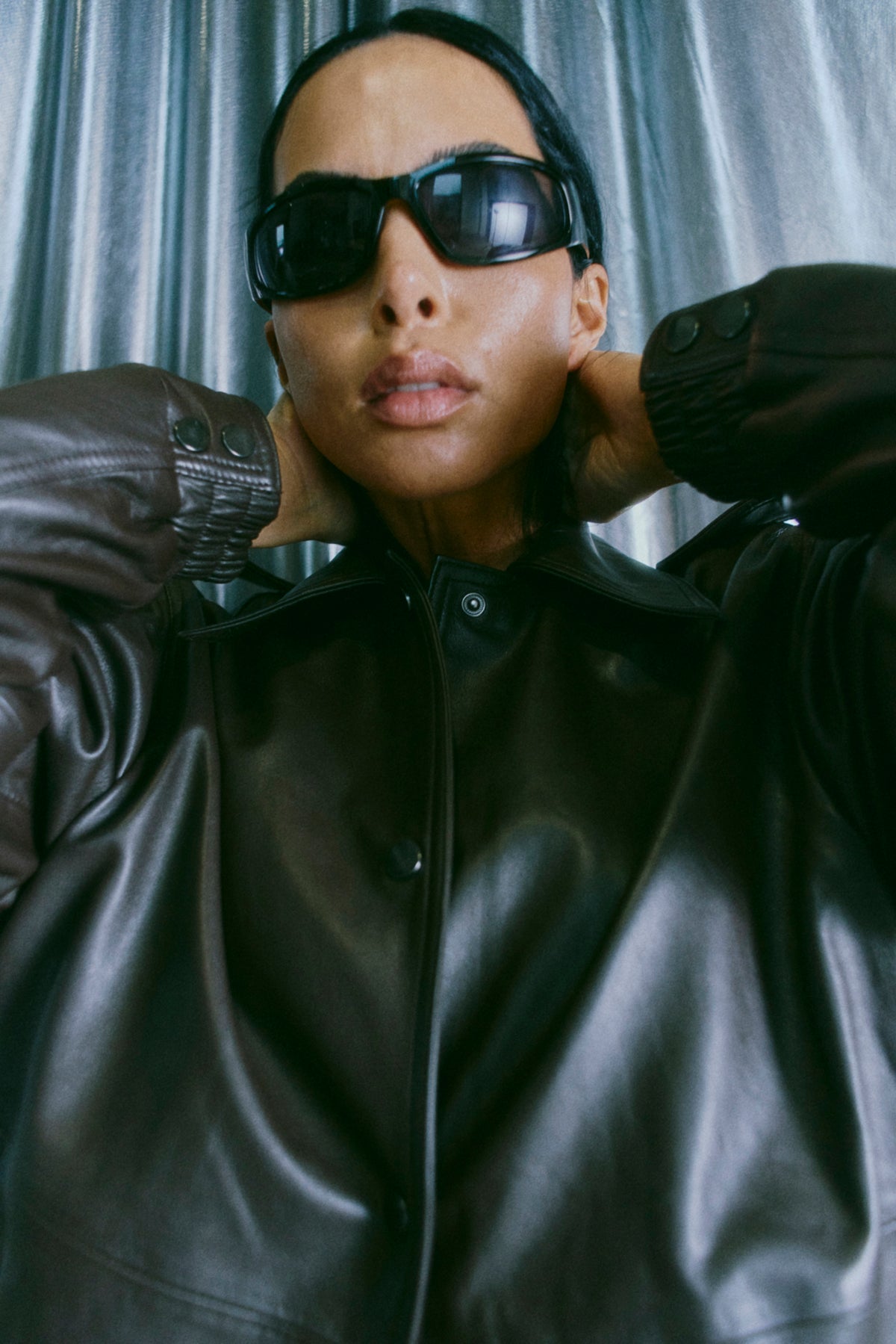 CMROYAL - OVERSIZED LEATHER JACKET IN BROWN