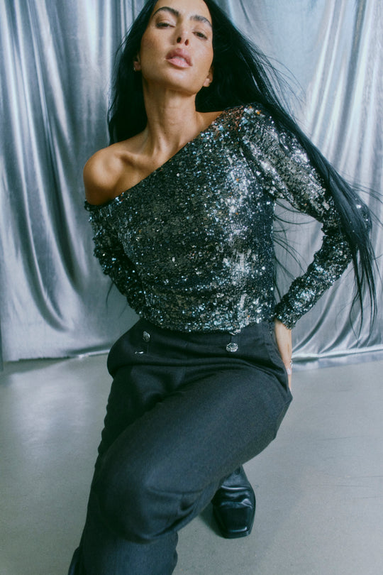 CMSEQUINCE - BLOUSE WITH SEQUINS IN GREY