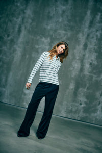 CMMUSE - POLO WITH STRIPES IN OFF-WHITE AND BLACK