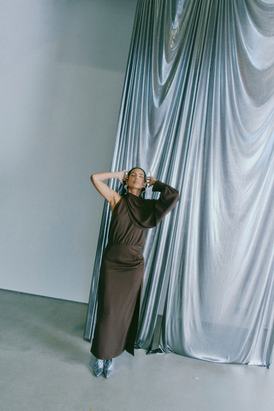 CMSANA - DRESS WITH BALLOON SLEEVES IN BROWN