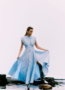 blue dress white belt Sky Blue Plain Georgette with White Stone Belt Womens Reception Dress Anveshana Clothing