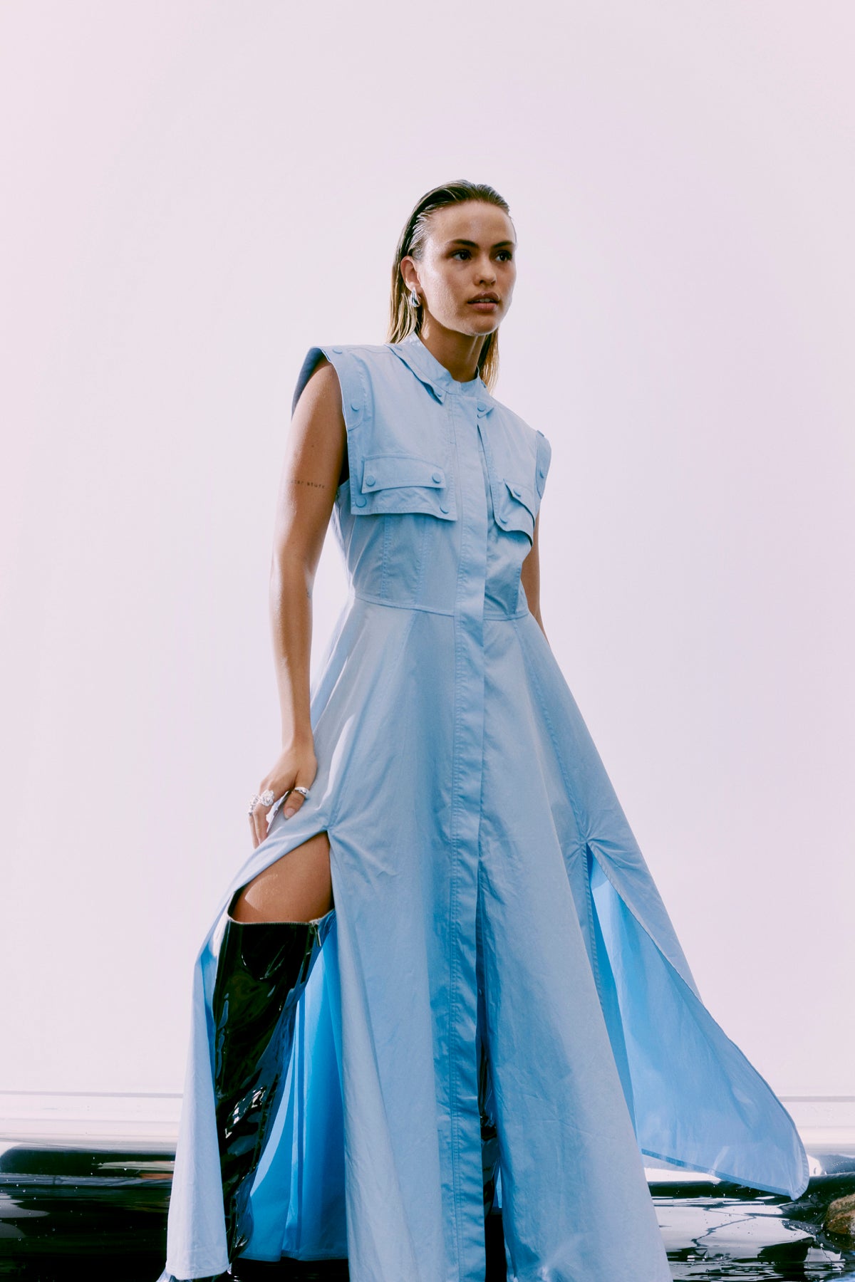 CMSHIRLEY - Lange shirtjurk met riem in blauw