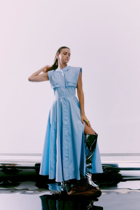 CMSHIRLEY - Lange shirtjurk met riem in blauw