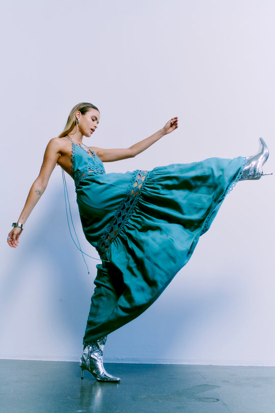 Cmasleah-jurk met snij-en-sew kant in blauw