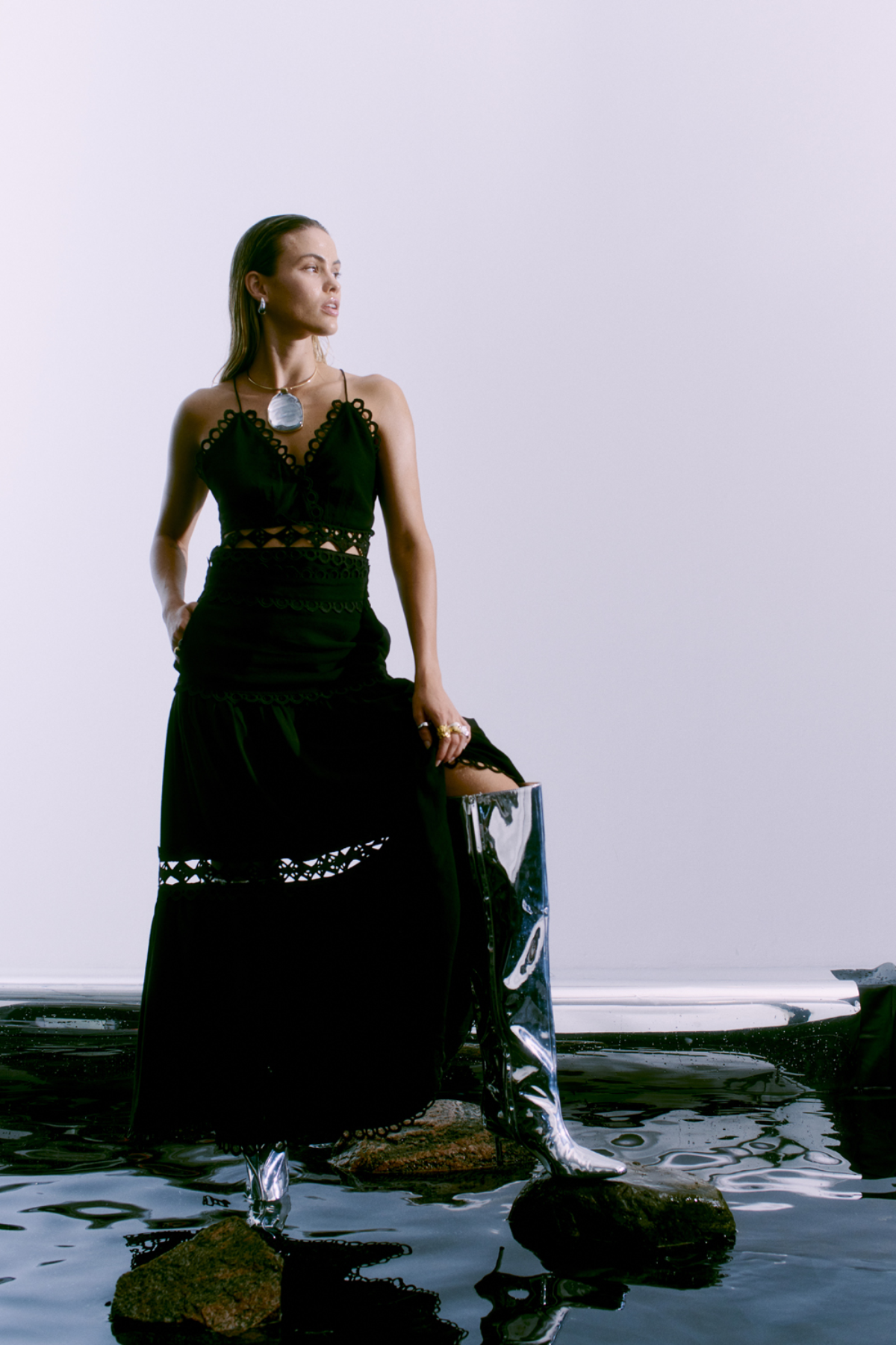 Cmasleah-rok met knip-en-sew kant in zwart