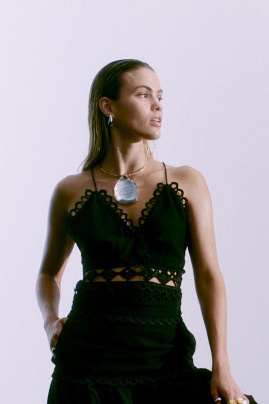 CMASLEAH-Top met snit-en-sew kant in zwart