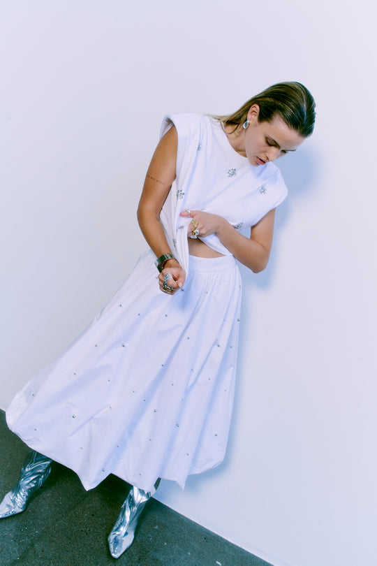 Cmshirley - Ballonrok met kralen in het wit