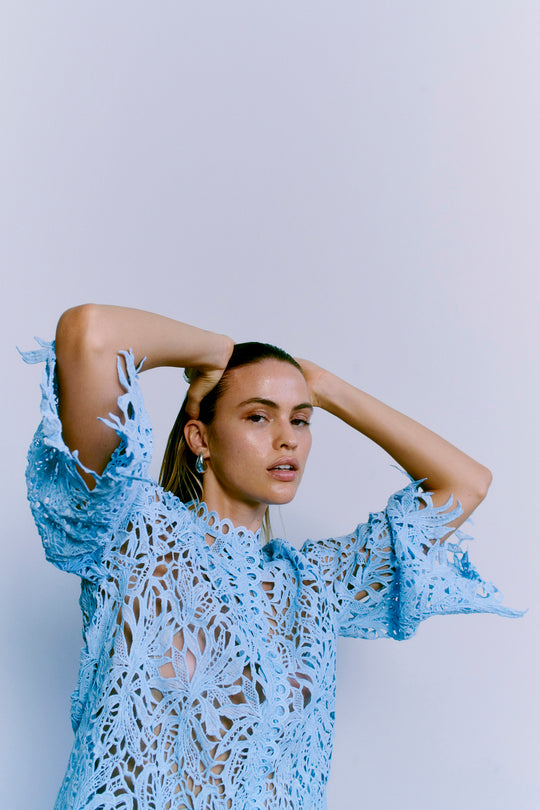 CMMALUKY - SHIRT WITH ALLOVER LACE IN BLUE