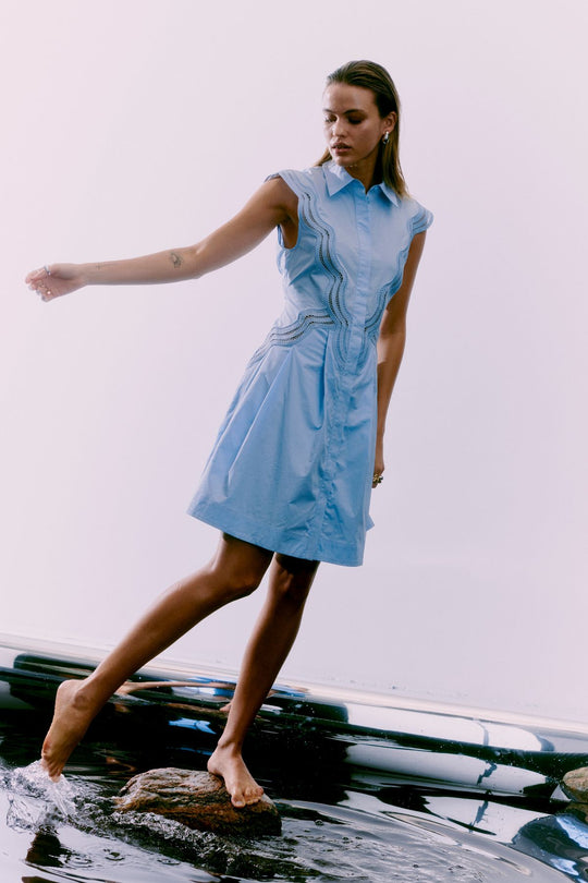 Cmshirley-Shirt-jurk met knip-en-sew kant in blauw