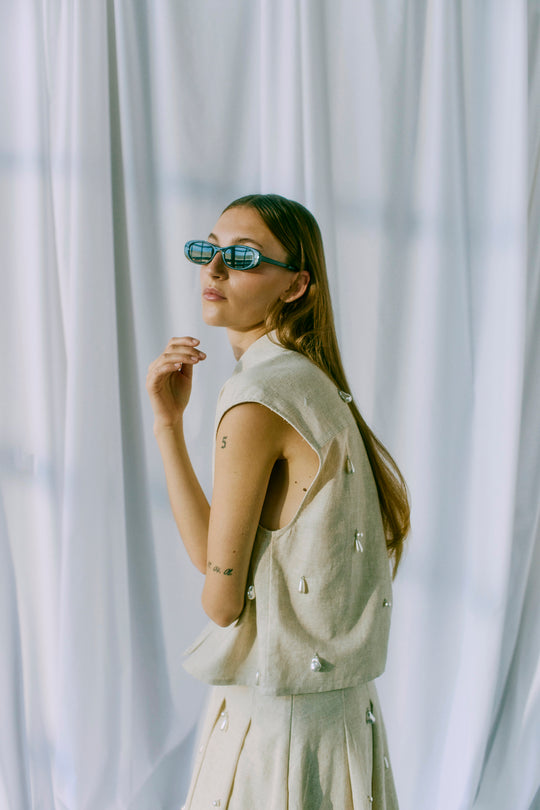 CMMELAN - SHIRT WITH PEARLS IN BEIGE