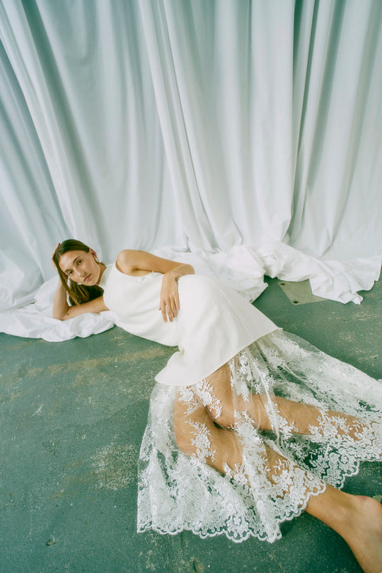 CMTENLEY - DRESS WITH LACE SKIRT IN OFF-WHITE