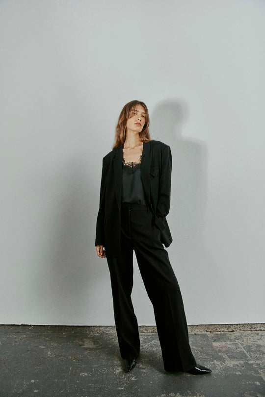 CMTAILOR - HIGH-WAISTED WIDE-LEG PANTS WITH BELT LOOP IN BLACK