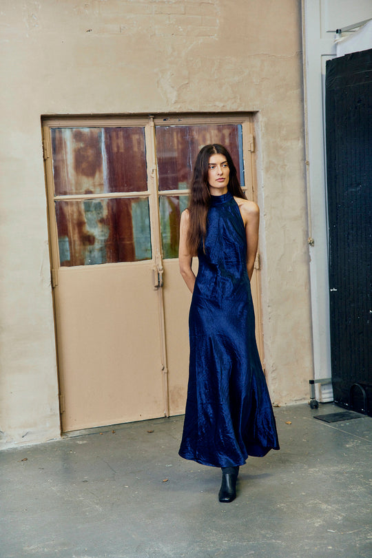 CMSASHA – HALTER-NECK DRESS IN BLUE